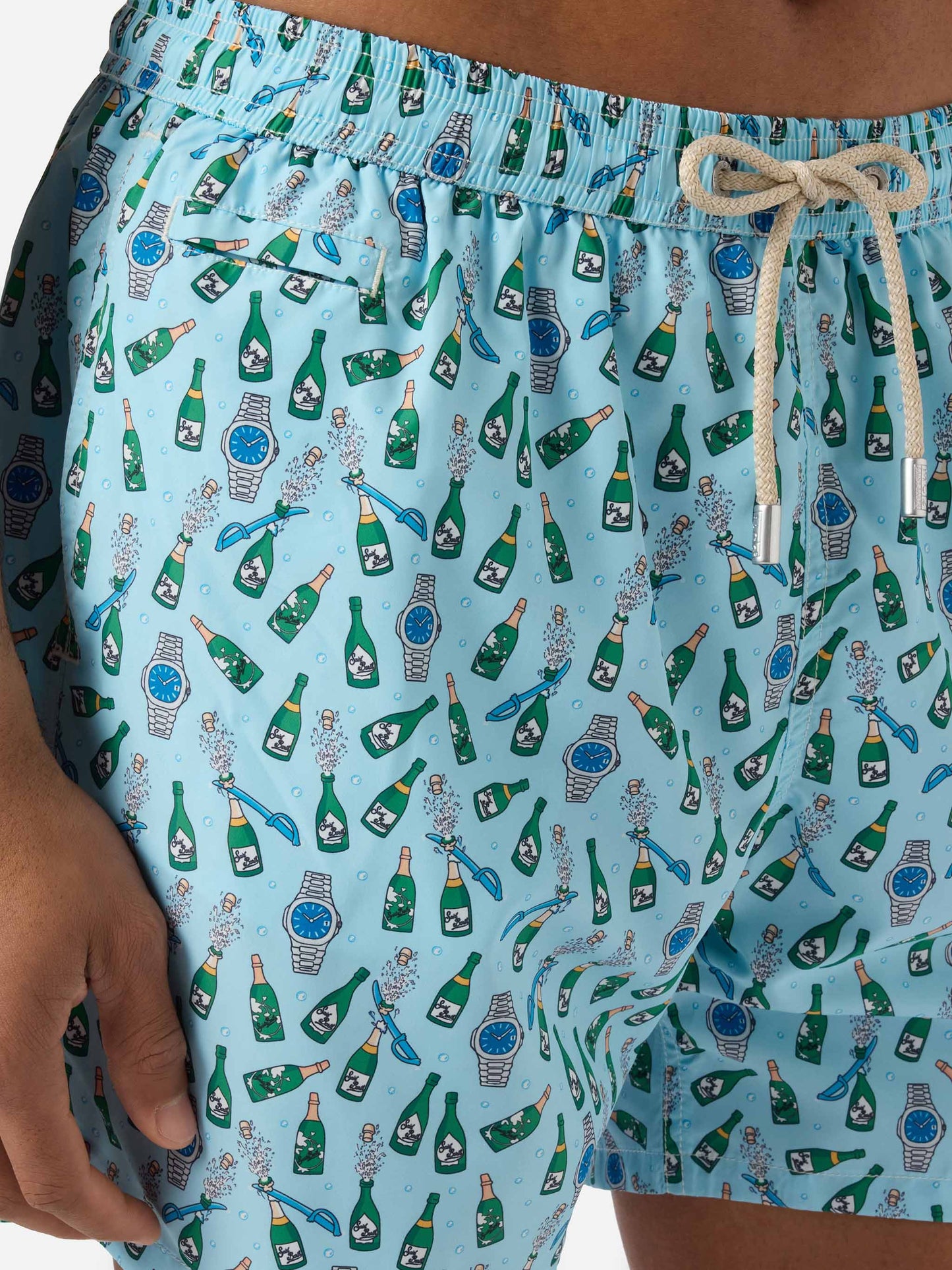 Light blue Lighting Micro swim shorts with watch sabrage print