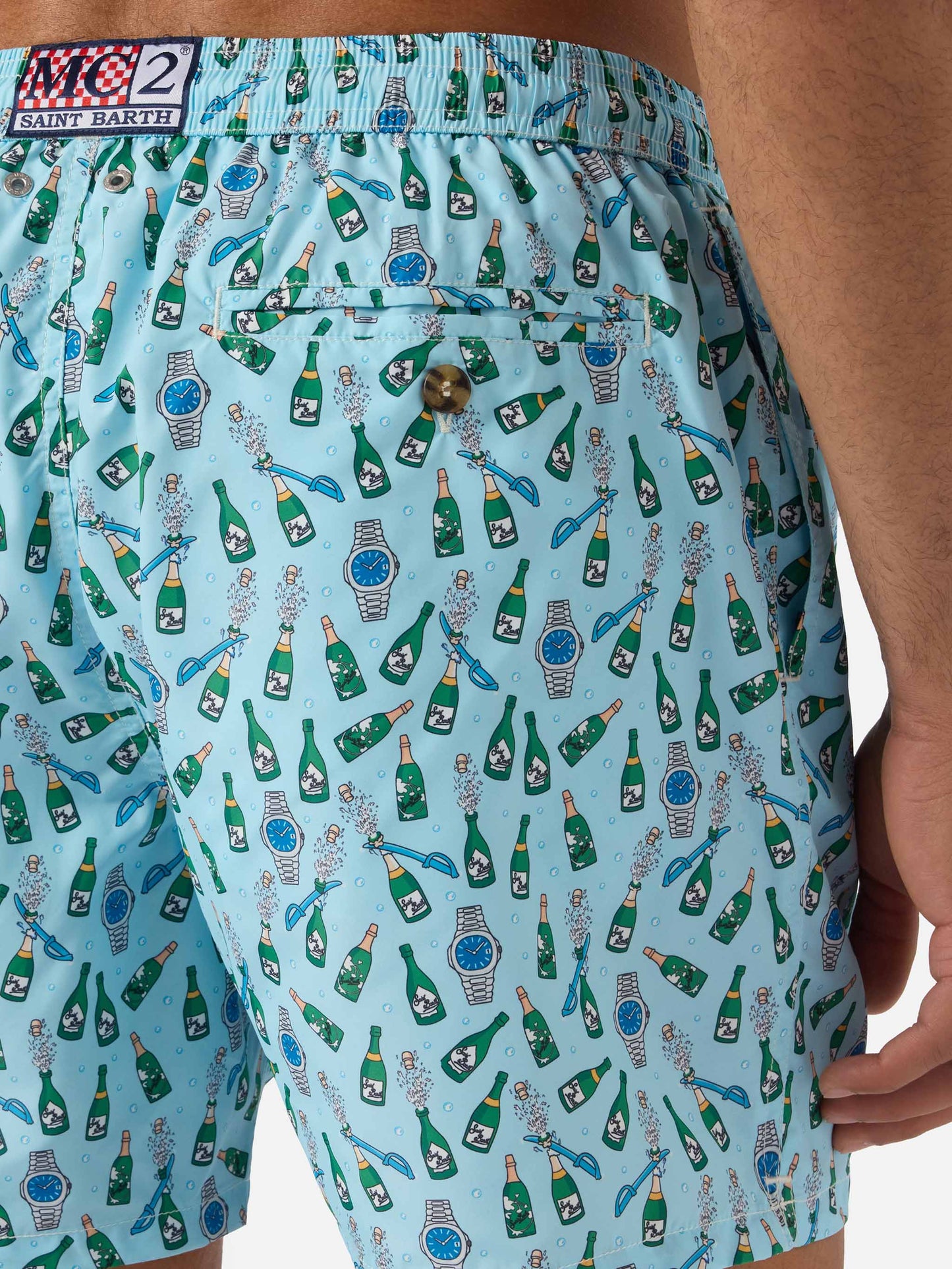 Light blue Lighting Micro swim shorts with watch sabrage print