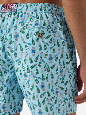 Light blue Lighting Micro swim shorts with watch sabrage print