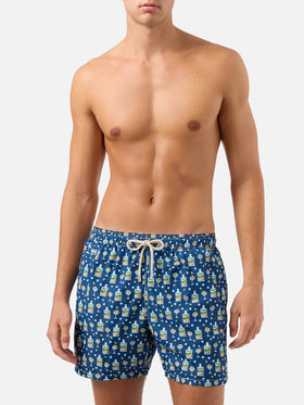Short de bain Micro Lighting bleu marine avec imprimé Portofino Gin | Special Edition 
