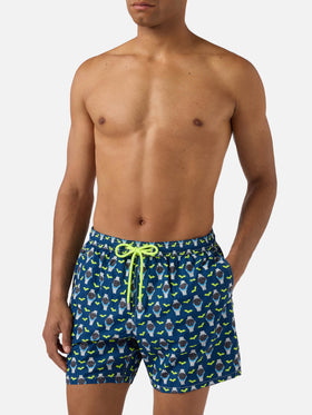 Navy blue Lighting Micro swim shorts with watch bat o'clock print