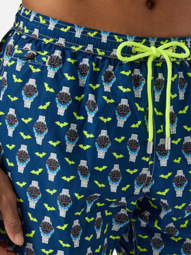 Navy blue Lighting Micro swim shorts with watch bat o'clock print