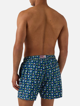Navy blue Lighting Micro swim shorts with watch bat o'clock print