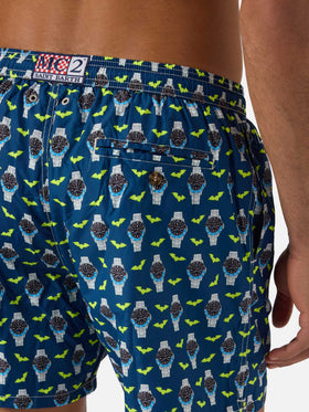 Navy blue Lighting Micro swim shorts with watch bat o'clock print