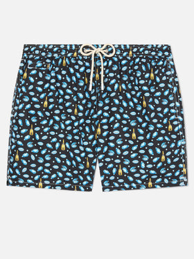 Black Lighting Micro swim shorts with watch and oyster print