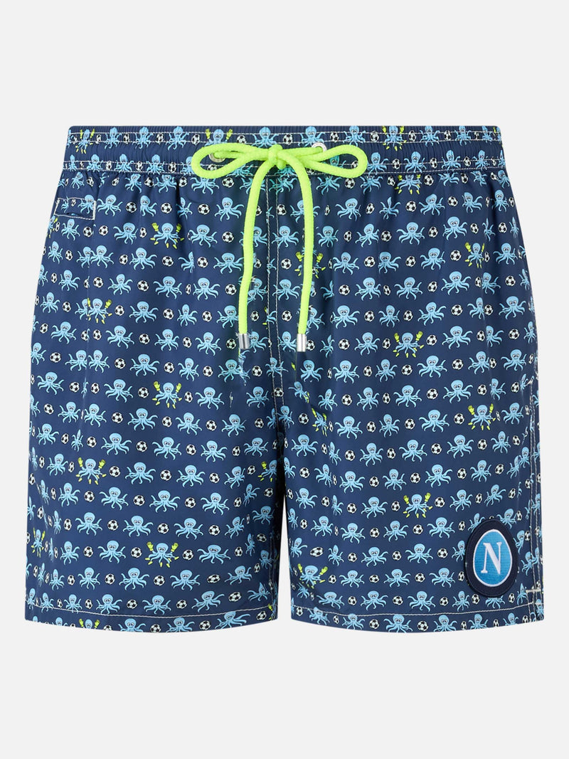 Man lightweigth fabric swim shorts with Squid and Napoli logo print | SSC NAPOLI SPECIAL EDITION