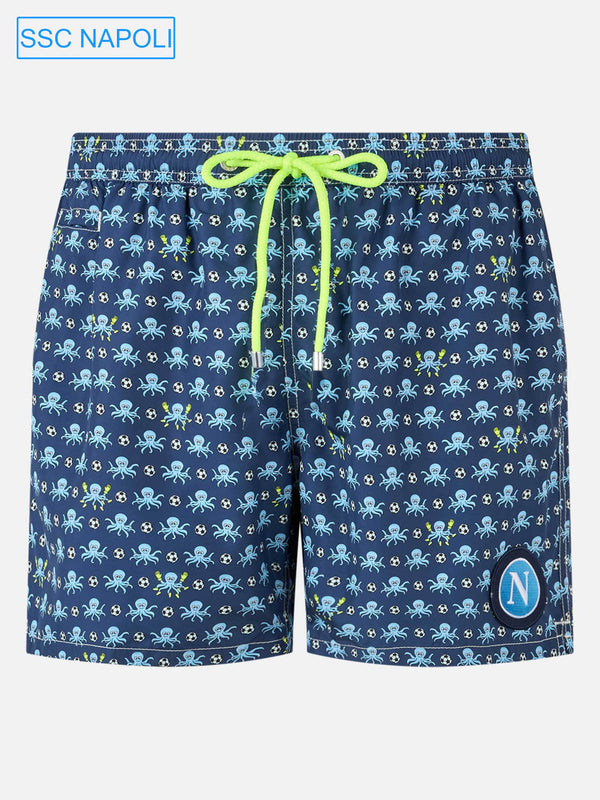 Badeshorts für Herren aus leichtem Stoff mit Tintenfisch- und Napoli-Logo-Aufdruck | SSC NAPOLI SPECIAL EDITION