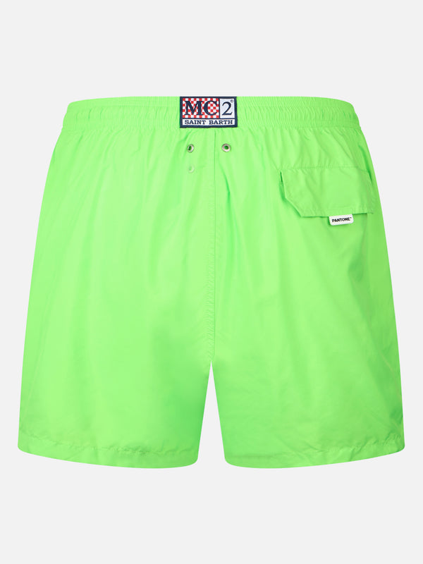 Man lightweight fabric fluo green swim shorts Lighting Pantone | PANTONE® SPECIAL EDITION