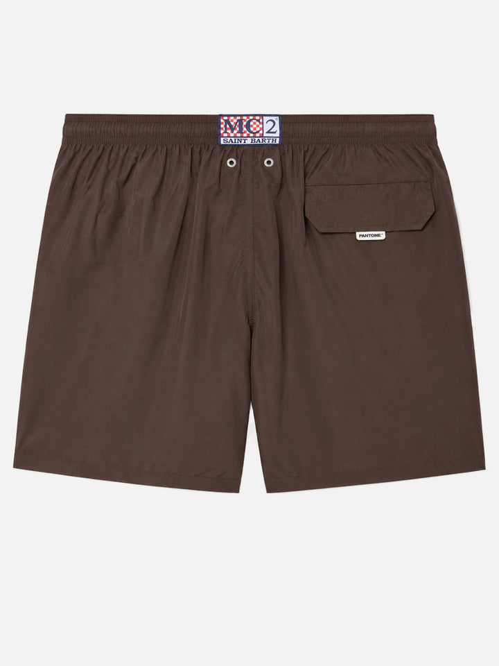 Lighting Pantone brown swim shorts in solid color | Special Edition