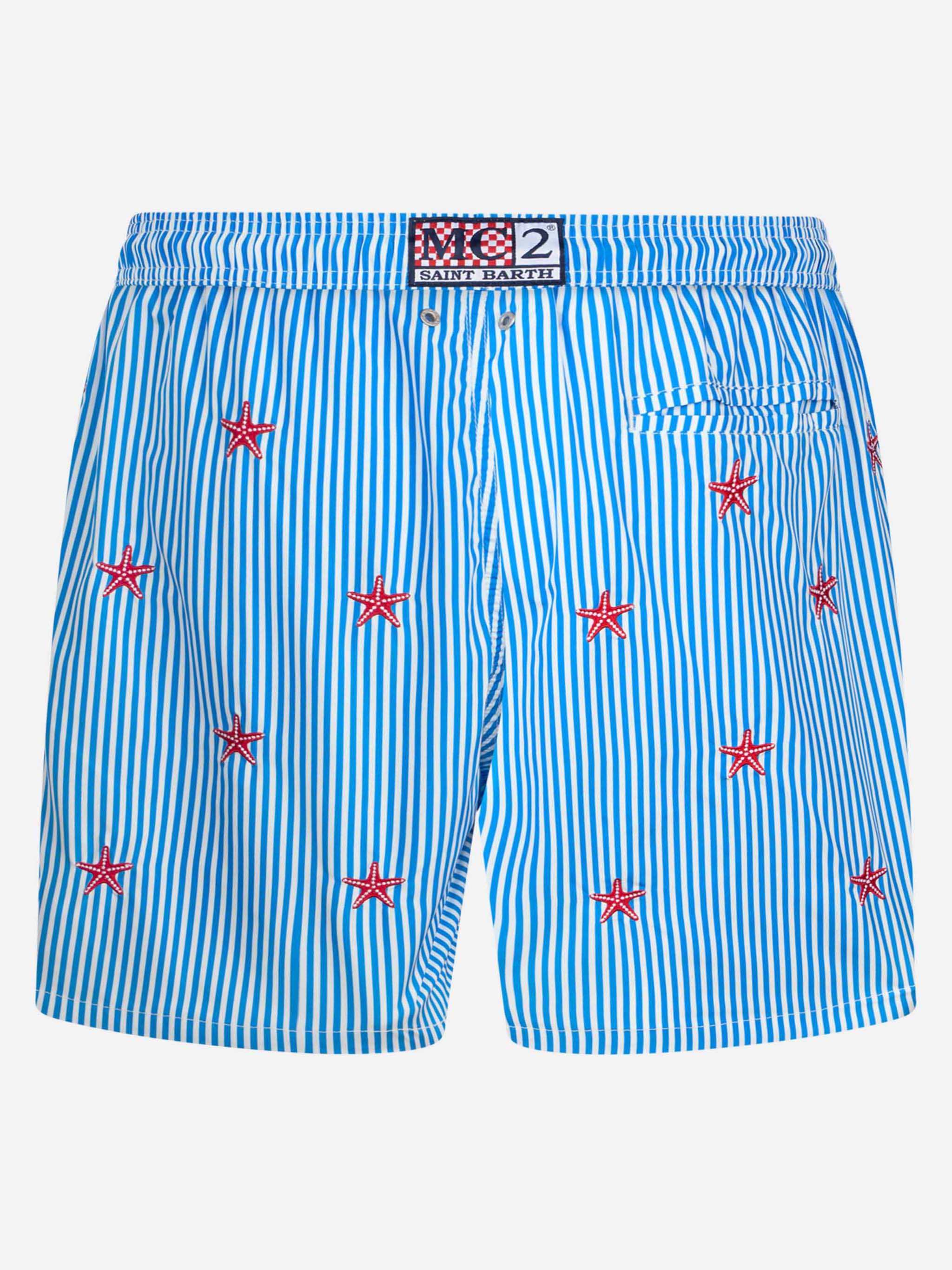 Man lightweight fabric swim-shorts Lighting with seastars