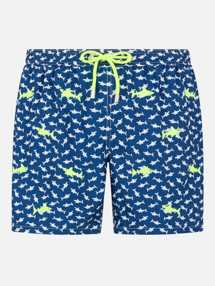 Costume da bagno da uomo in tessuto leggero con ricamo squali