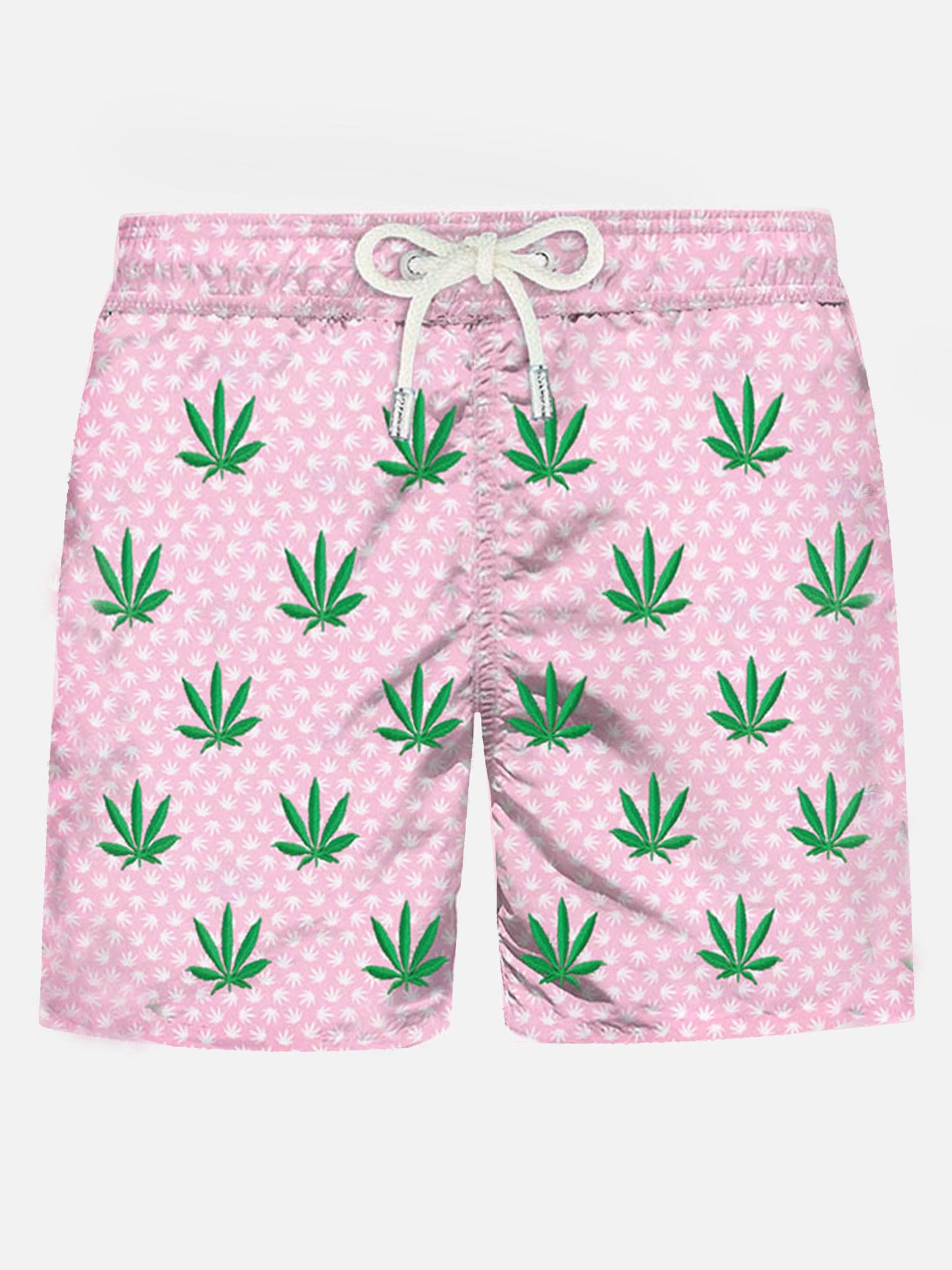 Man light fabric swim shorts with leaves embroidery