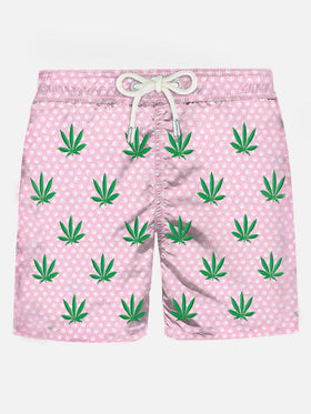 Man light fabric swim shorts with leaves embroidery