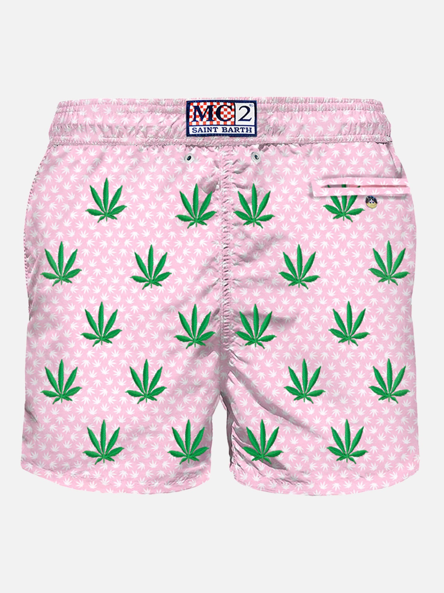 Man light fabric swim shorts with leaves embroidery