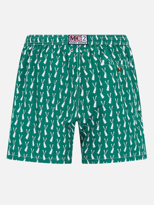 Man lightweight fabric swim-shorts Lighting 70 with rabbit print