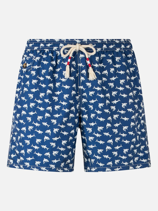 Man lightweight fabric swim-shorts Lighting 70 with sharks print