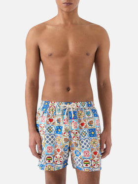Lighting 70 swim shorts with multicolor majolica print