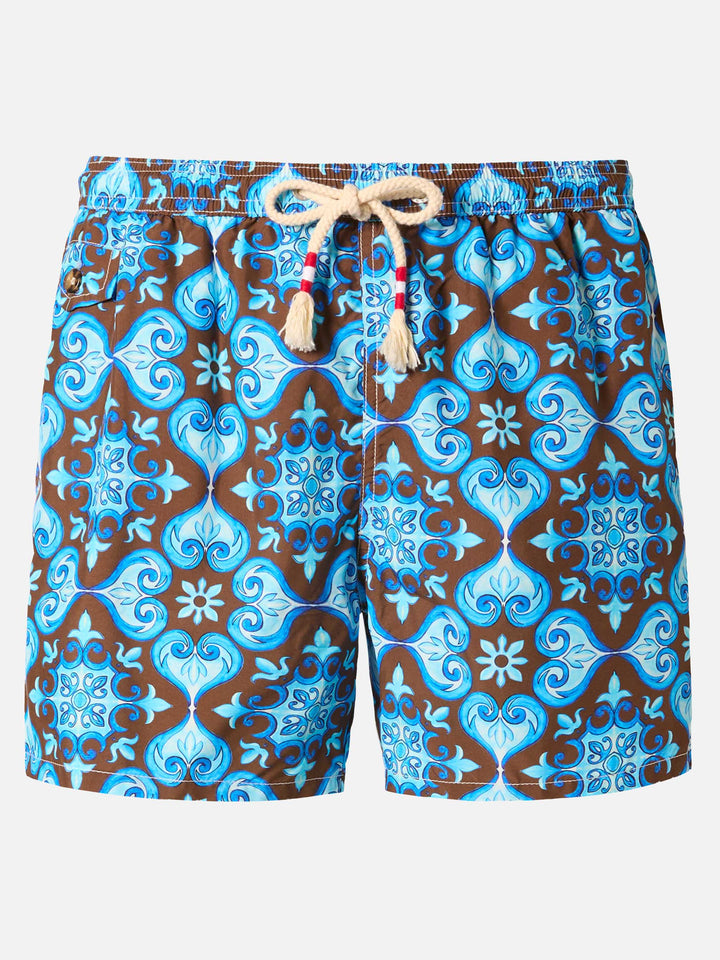 Lightweight fabric swim-shorts Lighting 70 with tile pattern