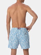 Man lightweight fabric swim-shorts Lighting 70 with sharks print