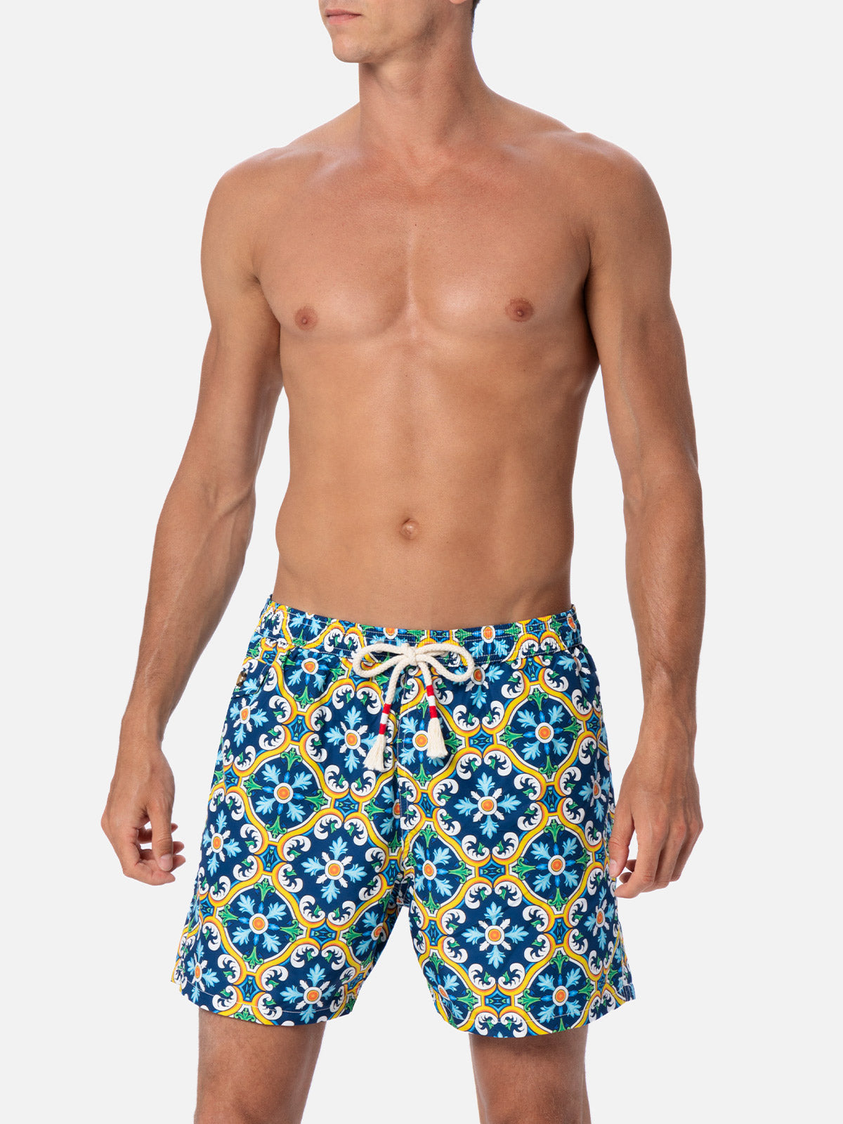 Costume da bagno da uomo in tessuto leggero Lighting 70 con stampa maioliche