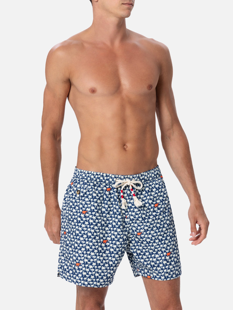 Man lightweight fabric swim-shorts Lighting 70 with palm print