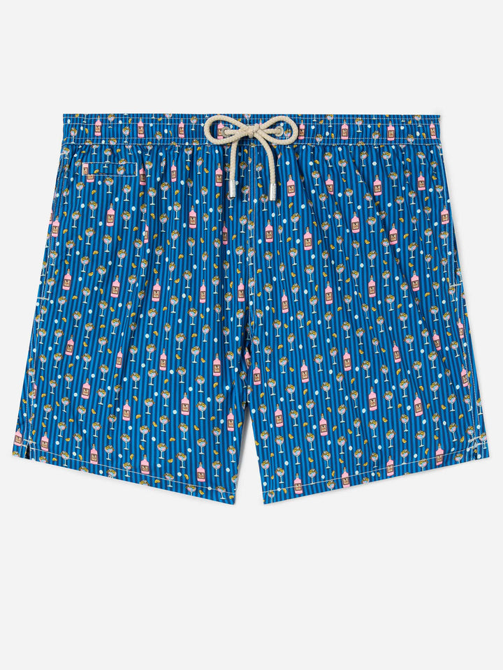 Navy Lighting Micro swim shorts with all-over cocktail print