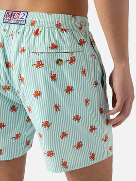 Green striped Lighting Micro swim shorts with all-over octopus print