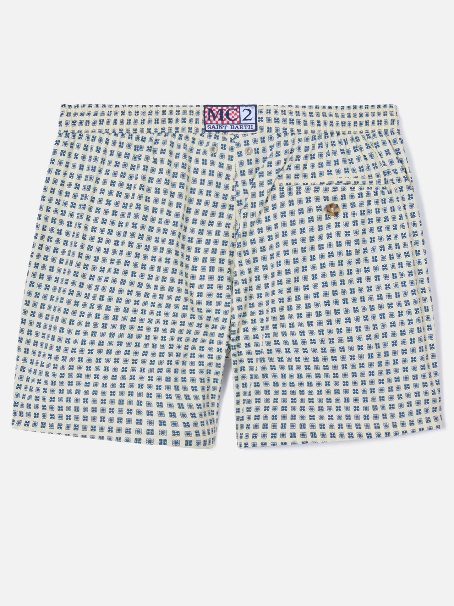 Lighting Micro white swim shorts with all-over geometric print