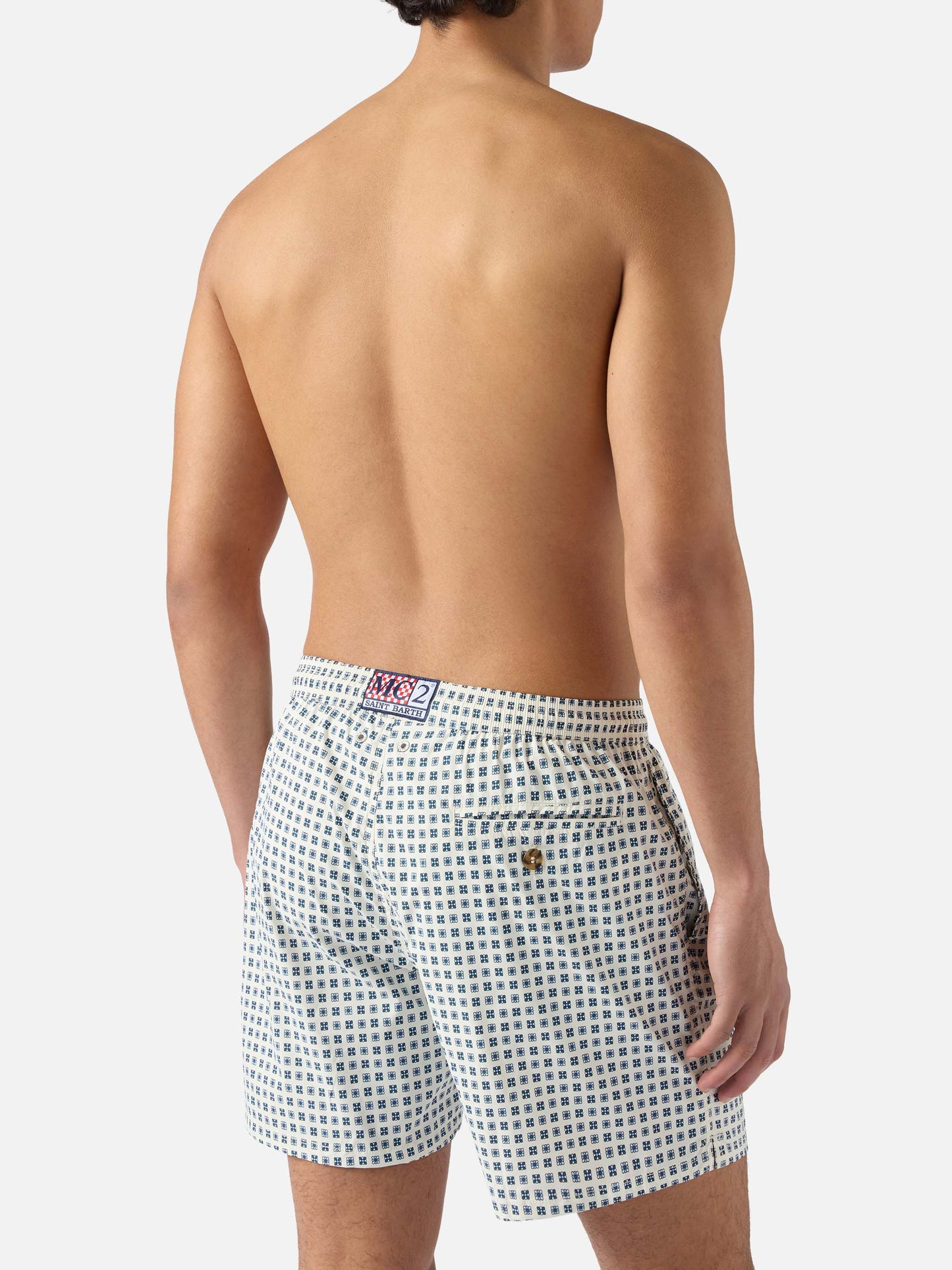 Lighting Micro white swim shorts with all-over geometric print