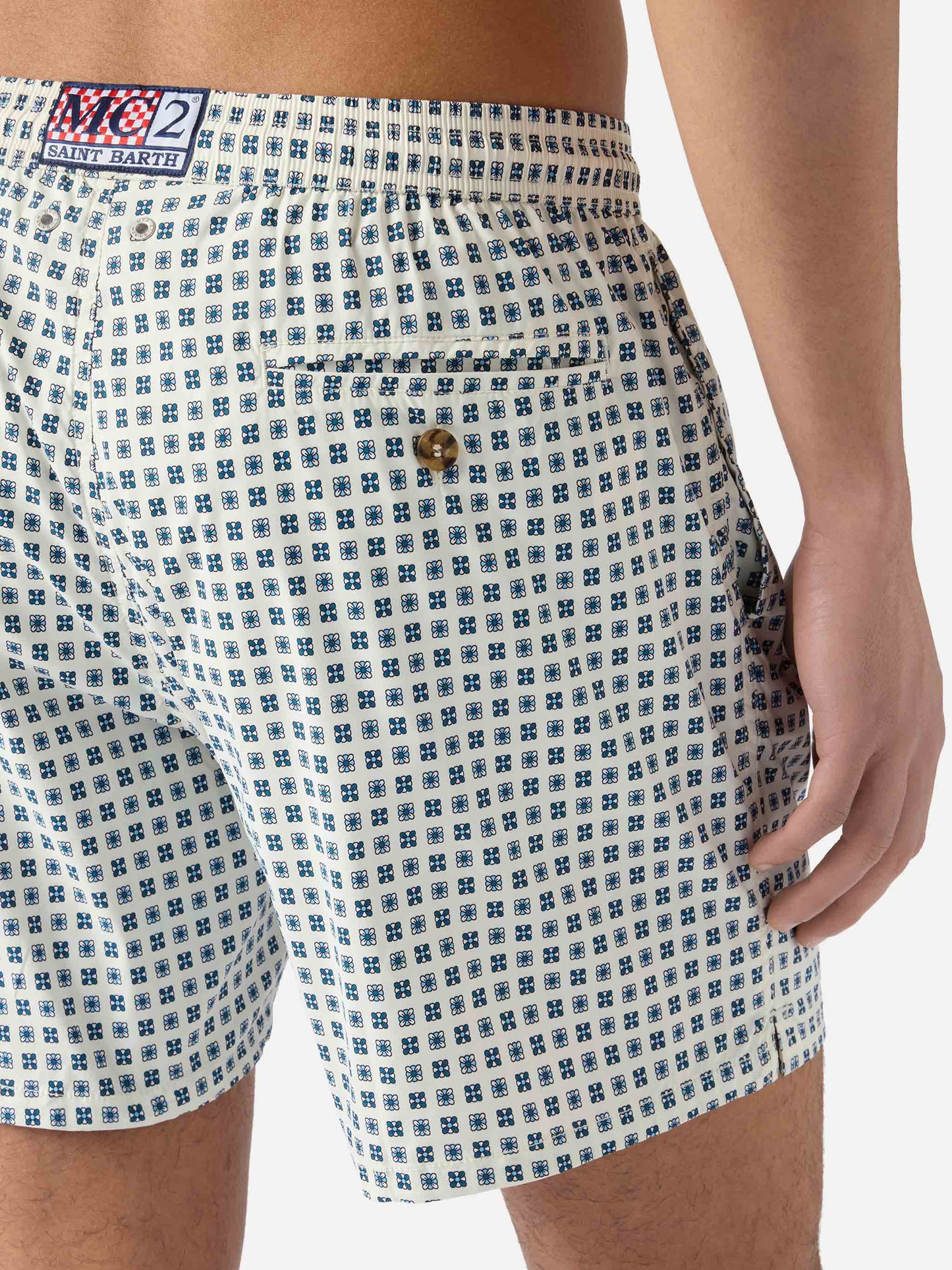 Lighting Micro white swim shorts with all-over geometric print