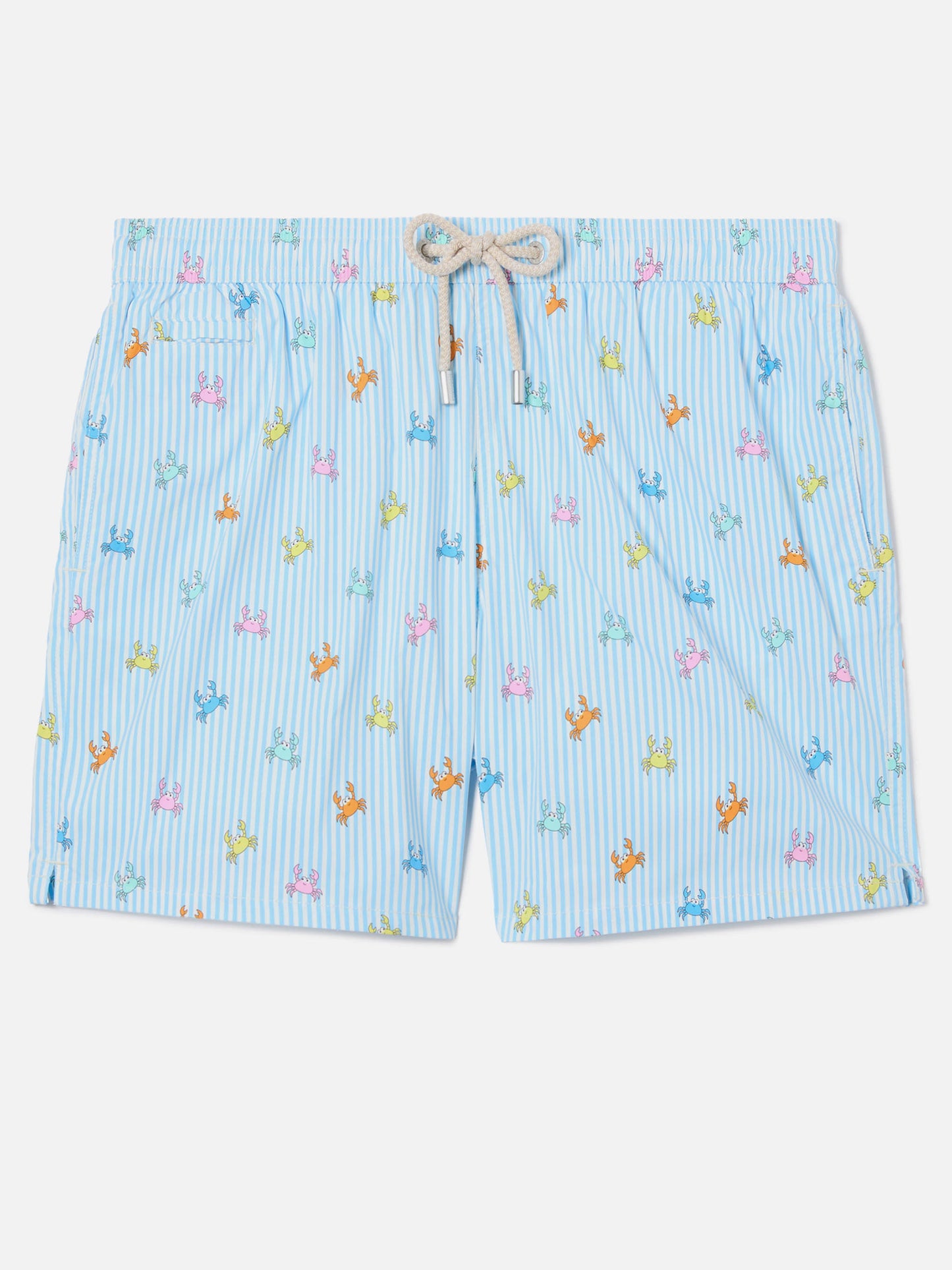 Light blue striped Lighting Micro swim shorts with all-over crab print