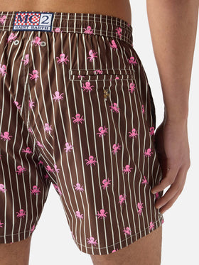 Brown striped Lighting Micro swim shorts with all-over octopus print