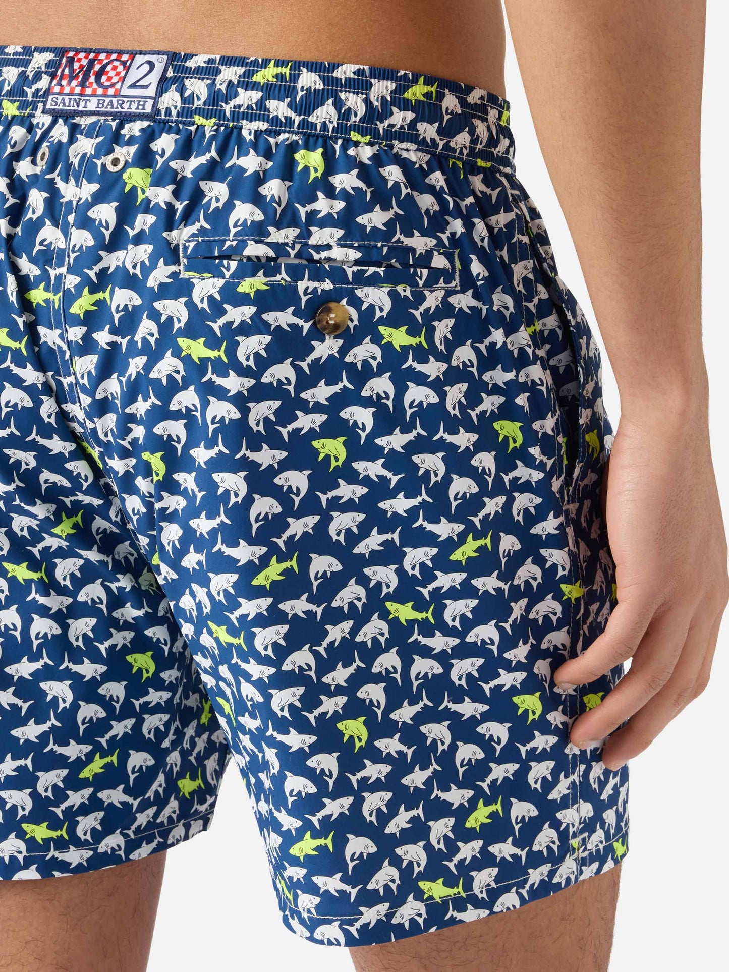 Costume mare Lighting Micro blu navy con stampa squali all-over