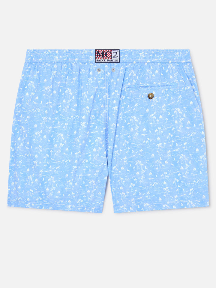 Light blue Lighting Micro swim shorts with tropical print