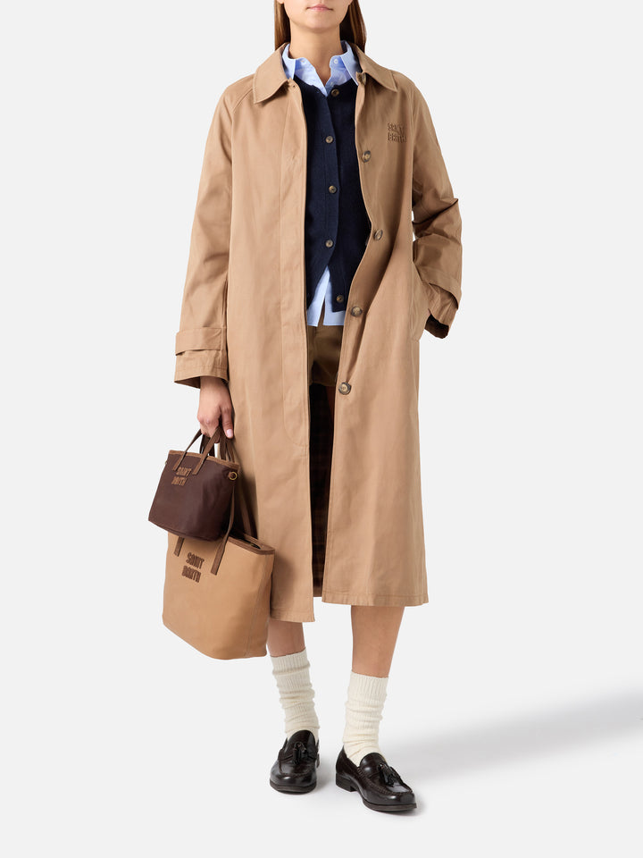 Manteau ciré Beige Lior en mélange de coton avec doublure tartan 