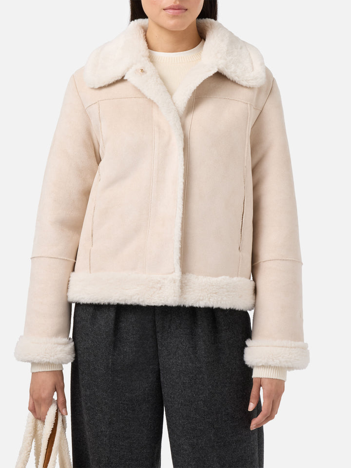 Lorayne faux-shearling jacket in cream with shearling trims