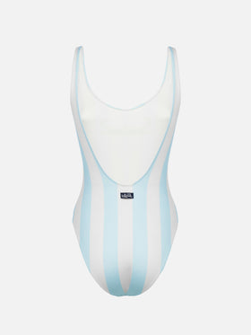 Costume intero da donna Lora con schiena scoperta e stampa a righe