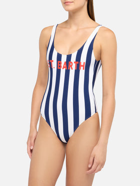 Lora scoopback one-piece swimsuit with striped print