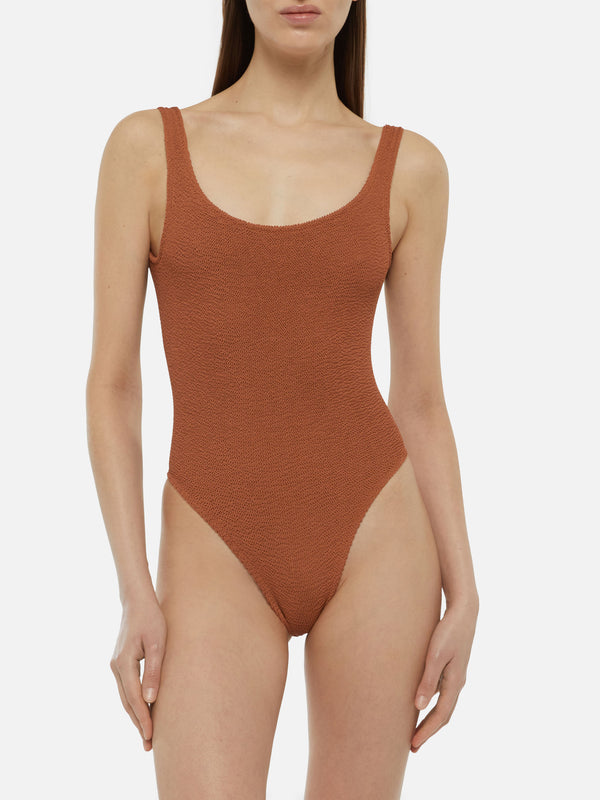 Lora camel brown crinkle one-piece swimsuit