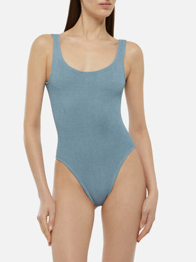 Einteiliger Badeanzug Lora Crinkle Lurex Avioblau