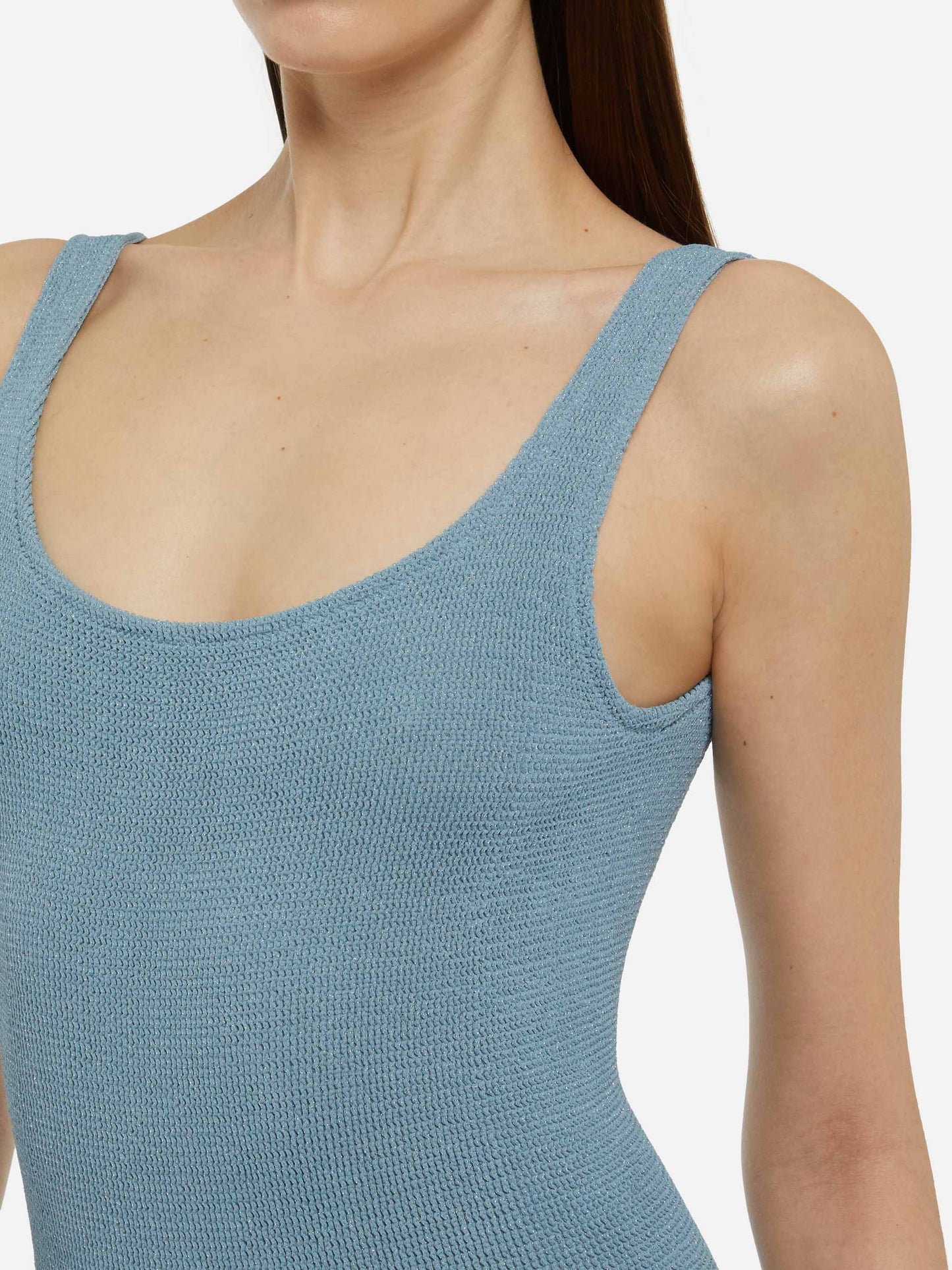 Einteiliger Badeanzug Lora Crinkle Lurex Avioblau