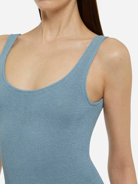 Einteiliger Badeanzug Lora Crinkle Lurex Avioblau