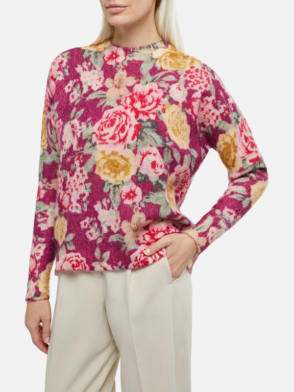 Woman blend cashmere sweater Louise with flower print