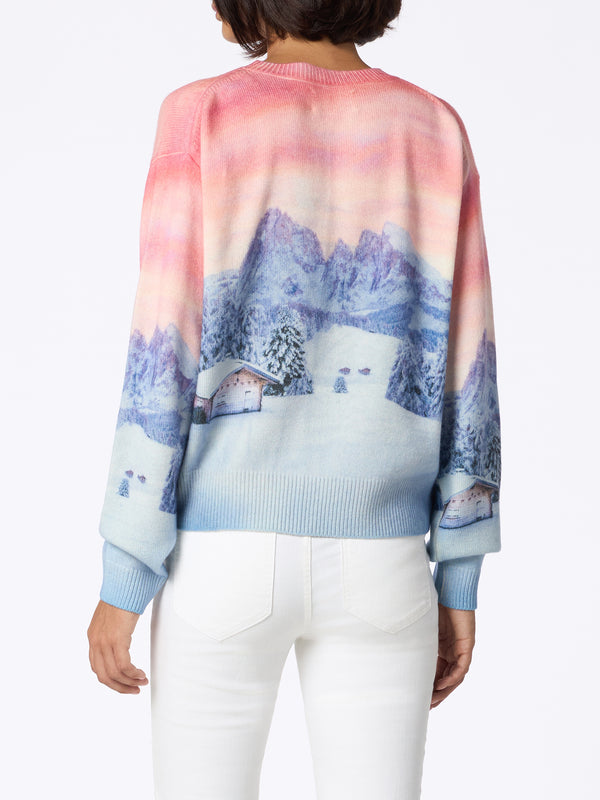 Woman sweater Louise with chalet sunset print