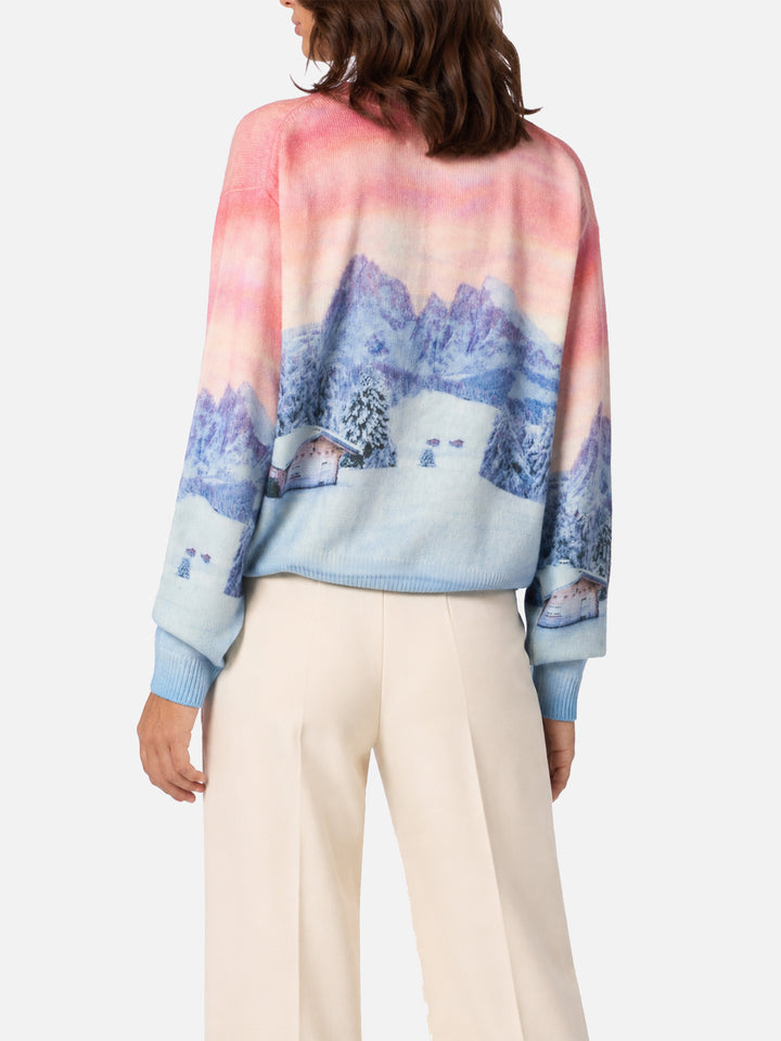 Louise Pullover aus Kaschmir-Mix mit Chalet-Sonnenuntergangsprint 