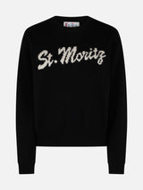 Maglione da donna nero Louise con decorazioni in strass St. Moritz | ST. MORITZ TOP OF THE WORLD SPECIAL EDITION