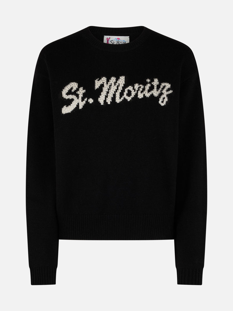 Maglione da donna nero Louise con decorazioni in strass St. Moritz | ST. MORITZ TOP OF THE WORLD SPECIAL EDITION