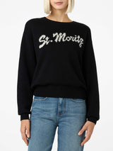 Maglione da donna nero Louise con decorazioni in strass St. Moritz | ST. MORITZ TOP OF THE WORLD SPECIAL EDITION