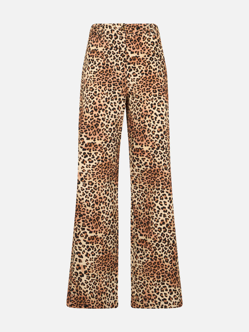 Pantalone da donna Lisbeth in velluto a coste sabbia leopardo