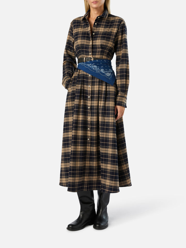 Alys flannel long shirt dress with tartan pattern